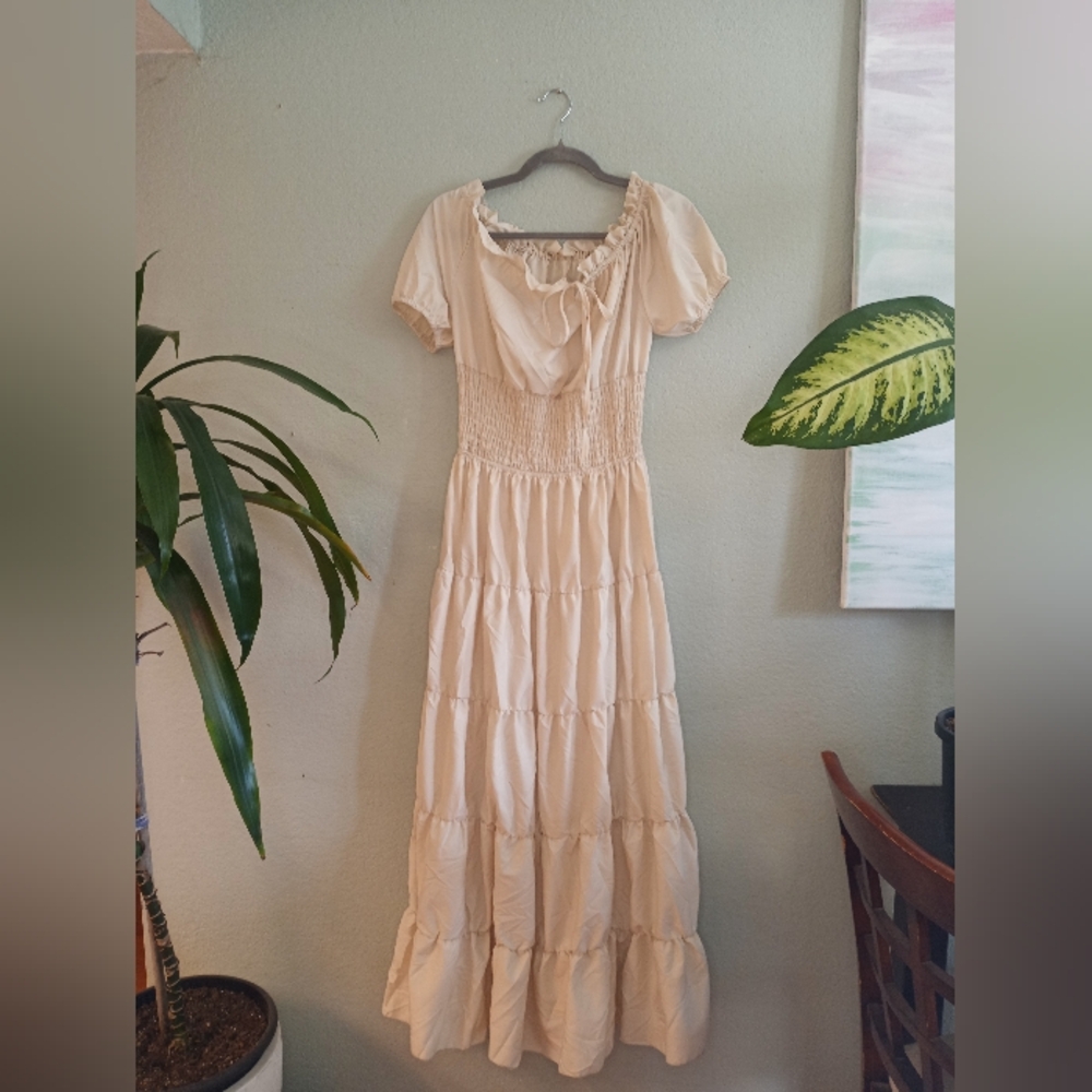 Coastal Cowgirl Tiered Romantic Boho Flowy Puff Sleeve Smocked Waist Maxi Dress - Picture 4 of 9